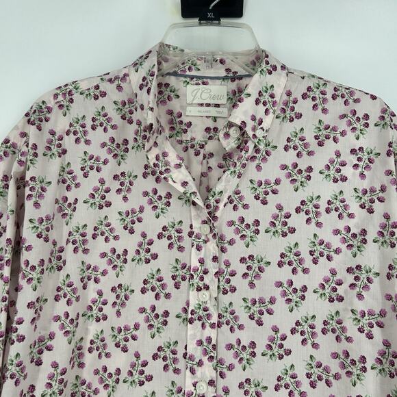 J Crew Womens Relaxed Fit Poplin Button Up Shirt Pink Floral Long Sleeve Size 6 - Picture 2 of 10